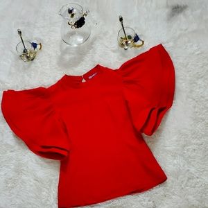 Butterfly short sleeve blouse red yellow and black